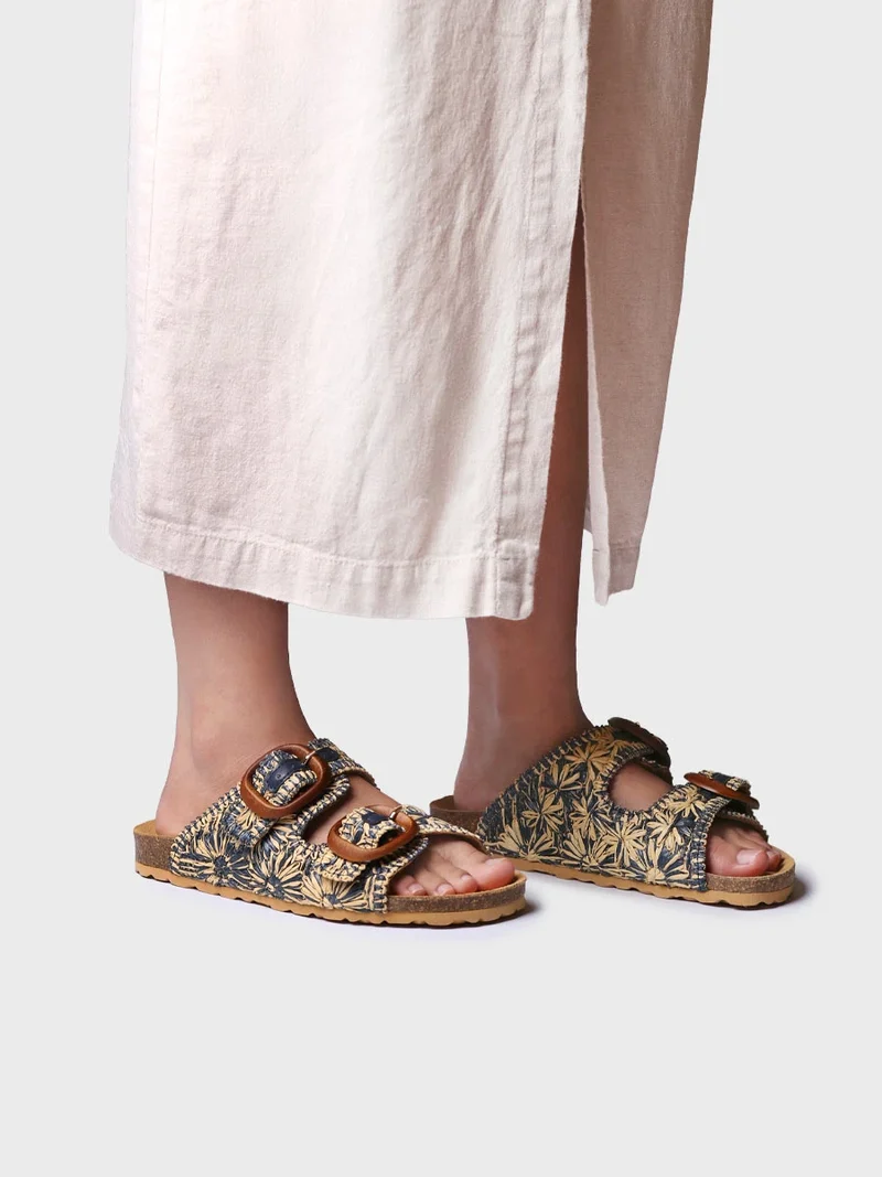 Sandalia de mujer en rafia con diseño floral | GUAM-RF