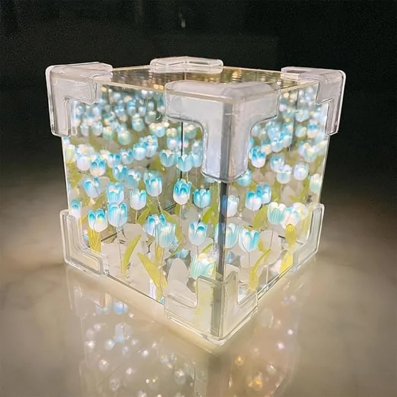 Miomu Lámpara LED Acrílca Cúbica, Diseño Tulipanes (DIY)