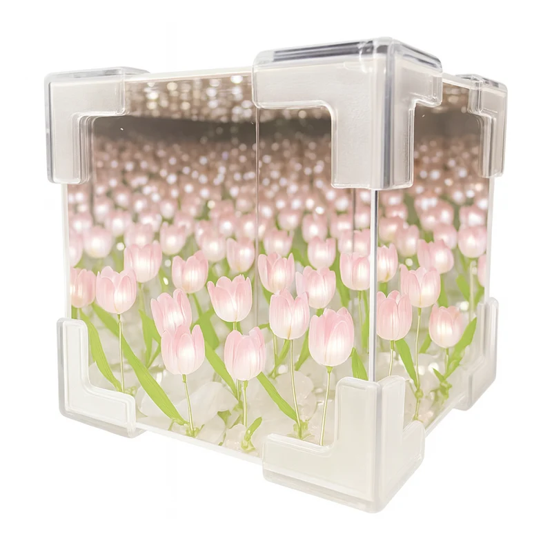 Miomu Lámpara LED Acrílca Cúbica, Diseño Tulipanes (DIY)