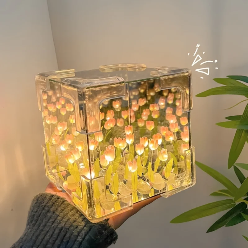 Miomu Lámpara LED Acrílca Cúbica, Diseño Tulipanes (DIY)