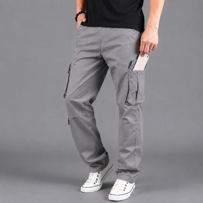 Miomu Pantalón Tipo Cargo para Hombre, Grisáceo