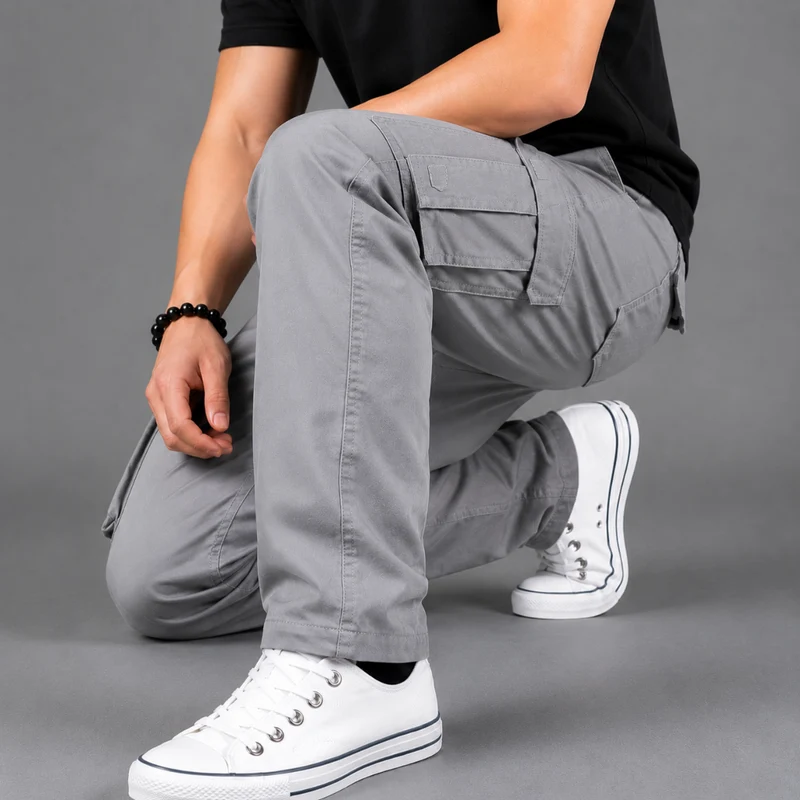 Miomu Pantalón Tipo Cargo para Hombre, Grisáceo