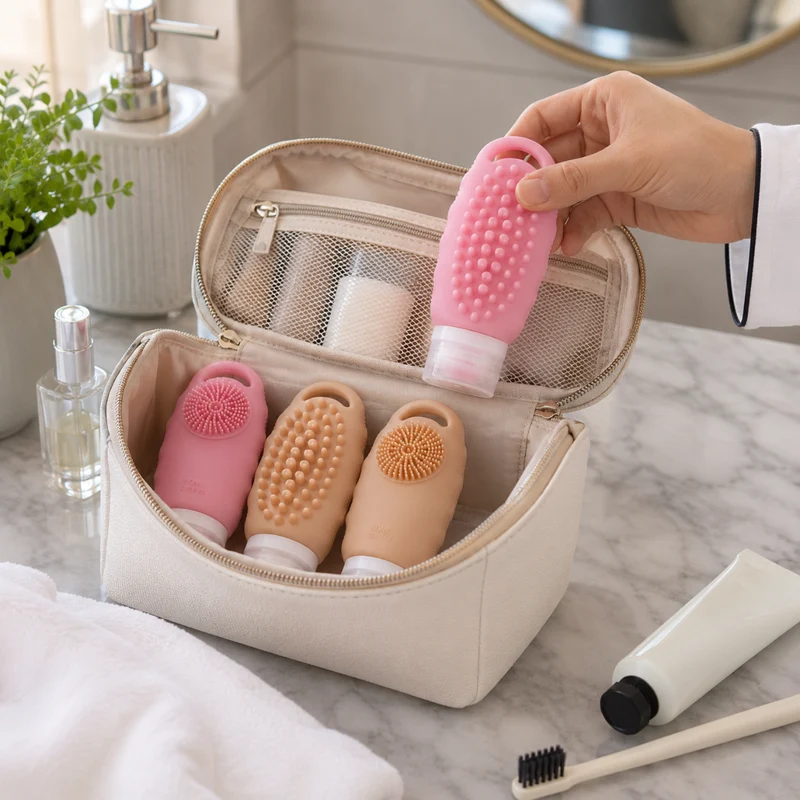 Miomu Set de Botellas de Viaje con Limpiador de Brochas Integrados