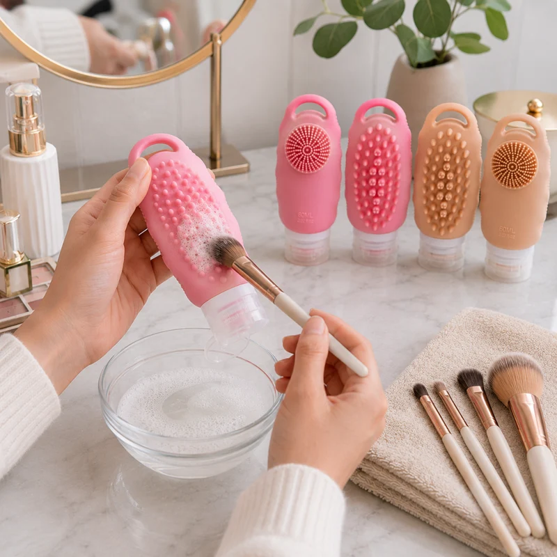 Miomu Set de Botellas de Viaje con Limpiador de Brochas Integrados