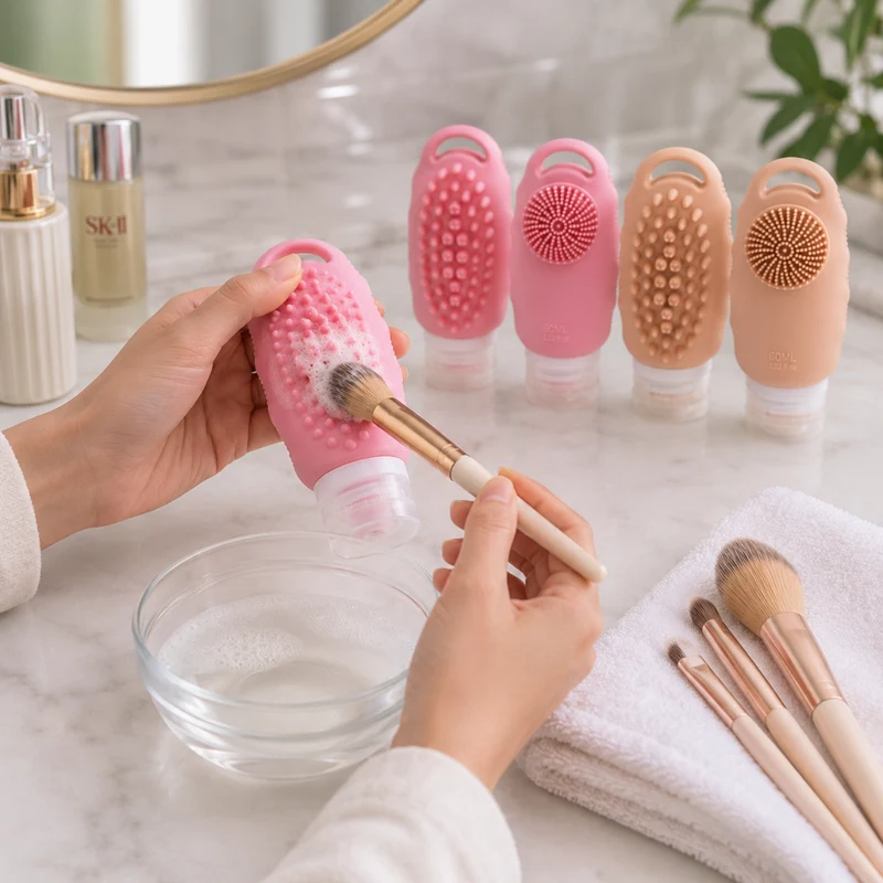 Miomu Set de Botellas de Viaje con Limpiador de Brochas Integrados