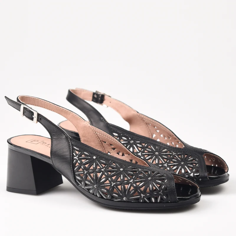 Sandalias Pitillos Troqueladas Tacón 5695 Negro