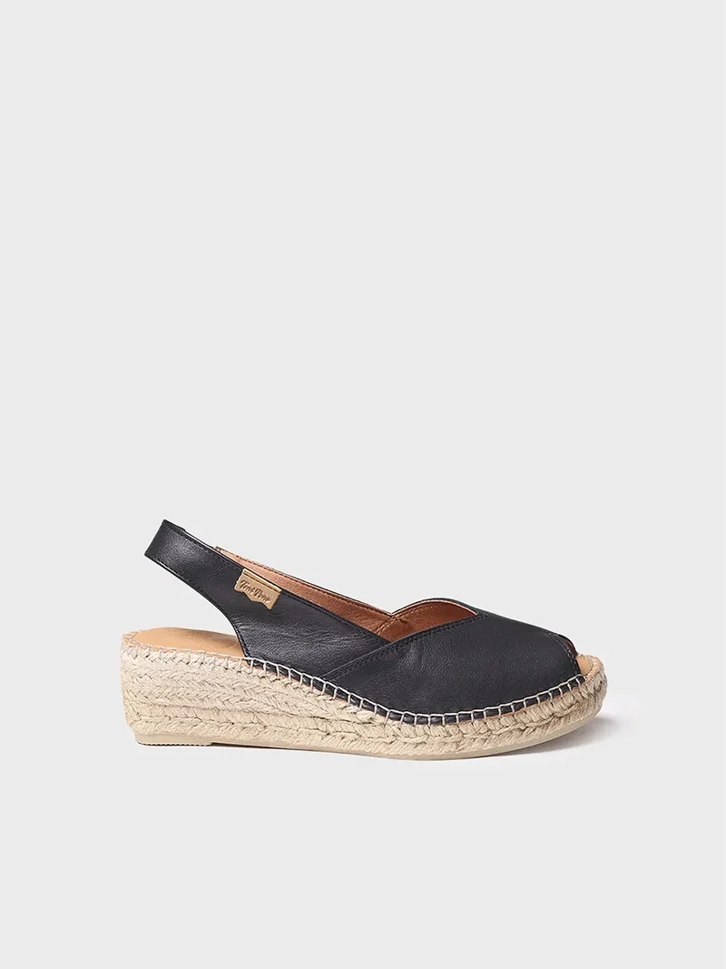 Alpargata peep toe de mujer con cuña en piel | BERNIA-P