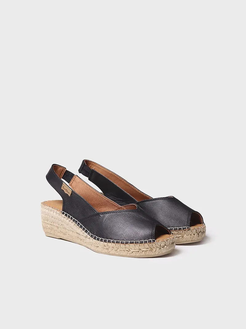 Alpargata peep toe de mujer con cuña en piel | BERNIA-P