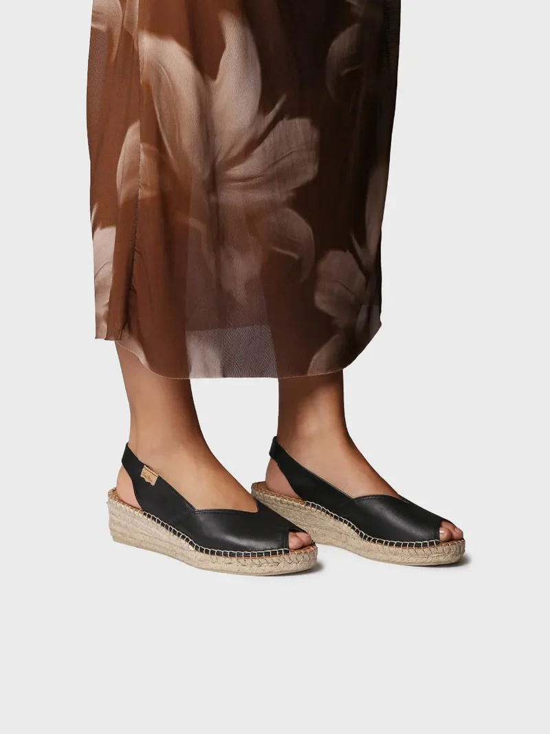 Alpargata peep toe de mujer con cuña en piel | BERNIA-P