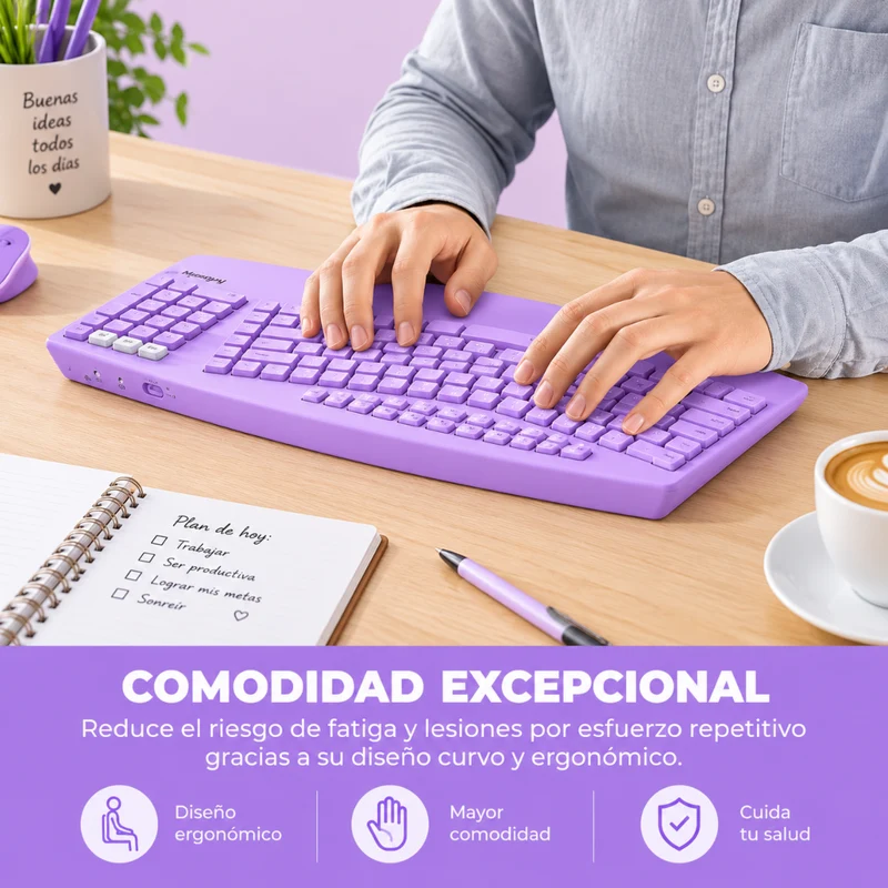 Miomu Kit de Teclado y Mouse Inalámbrico Ergonómico