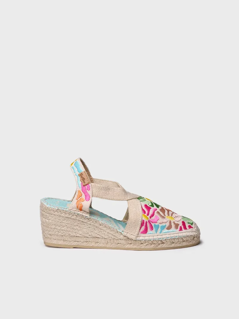 Alpargata de cuña de mujer con bordados multicolor | MONTJOI