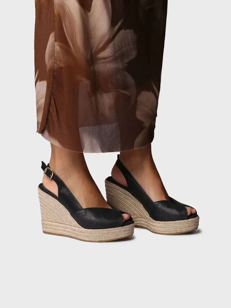 Alpargata peep toe alta de mujer en piel con cuña | OPRAH