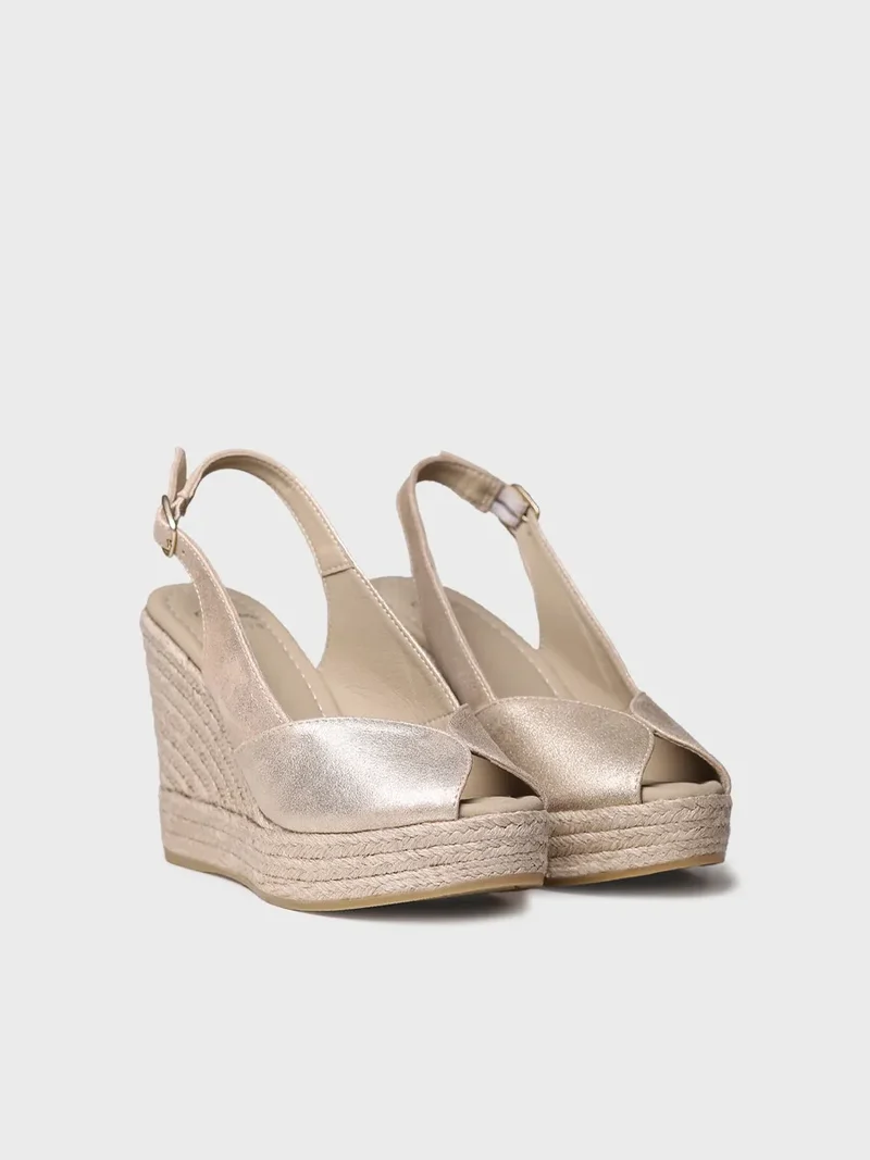 Alpargata peep toe alta de mujer en piel con cuña | OPRAH