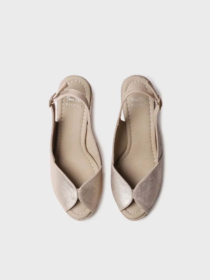 Alpargata peep toe alta de mujer en piel con cuña | OPRAH