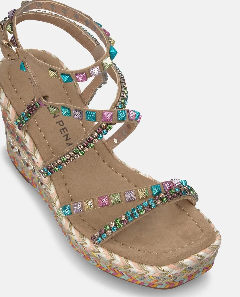 SANDALIA CUÑA TACHAS MULTICOLOR