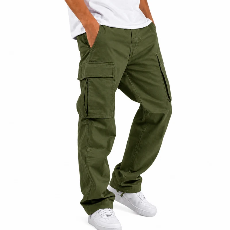 Miomu Pantalón Tipo Cargo para Hombre, Verde Olivo