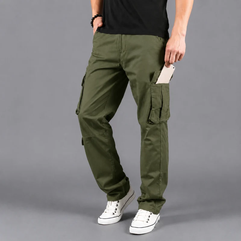 Miomu Pantalón Tipo Cargo para Hombre, Verde Olivo