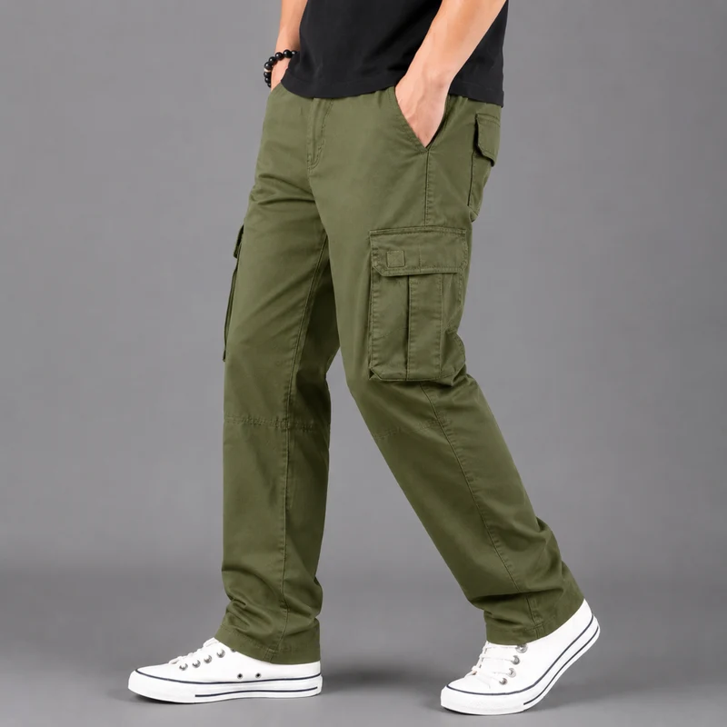 Miomu Pantalón Tipo Cargo para Hombre, Verde Olivo