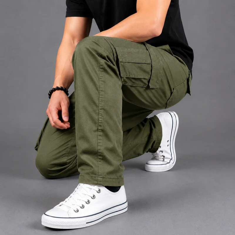 Miomu Pantalón Tipo Cargo para Hombre, Verde Olivo