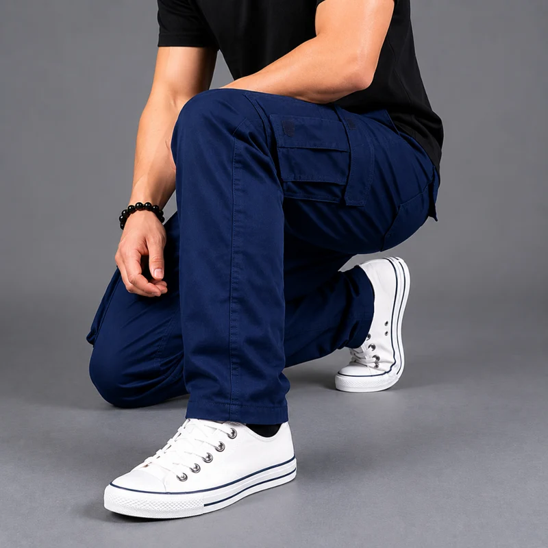 Miomu Pantalón Tipo Cargo para Hombre, Azul Oscuro