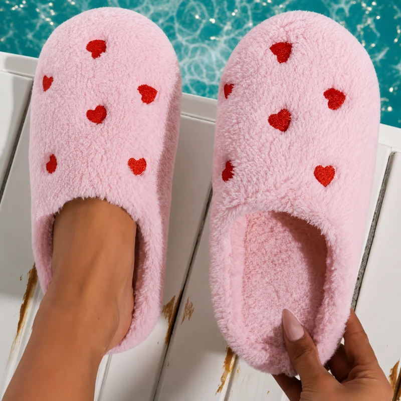 Miomu Pantuflas Rosa con Corazones, Sueños de Felpa