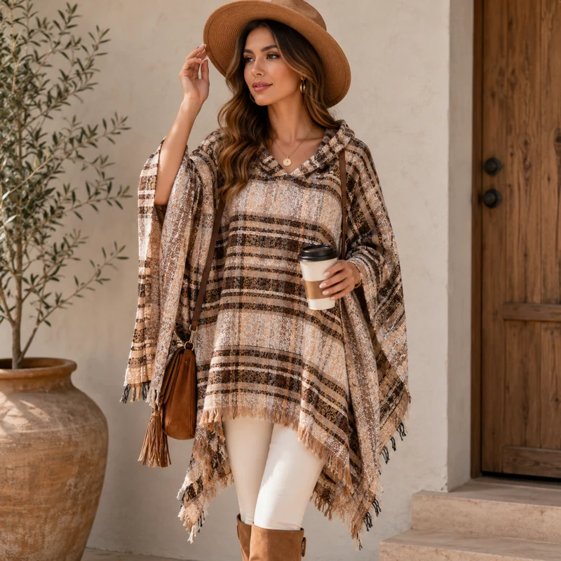 Miomu Poncho para Mujer con Gorro, Calidez Ancestral