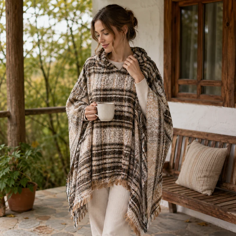 Miomu Poncho para Mujer con Gorro, Calidez Ancestral
