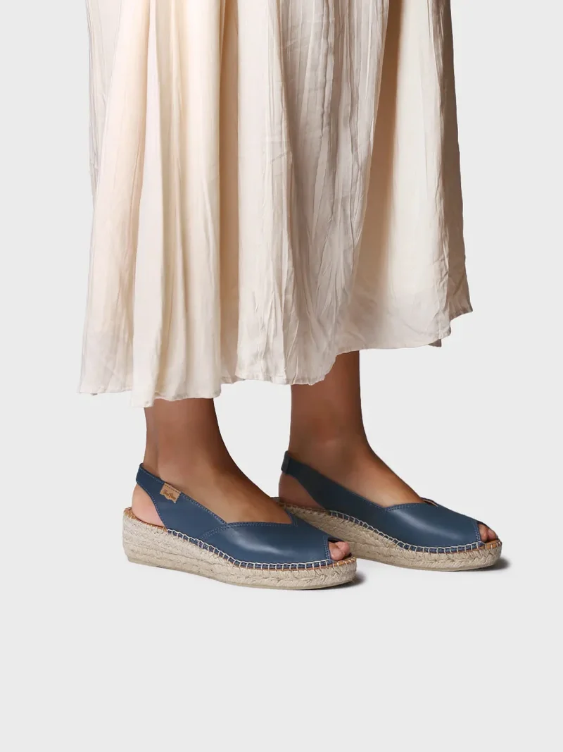 Alpargata peep toe de mujer con cuña en piel | BERNIA-P