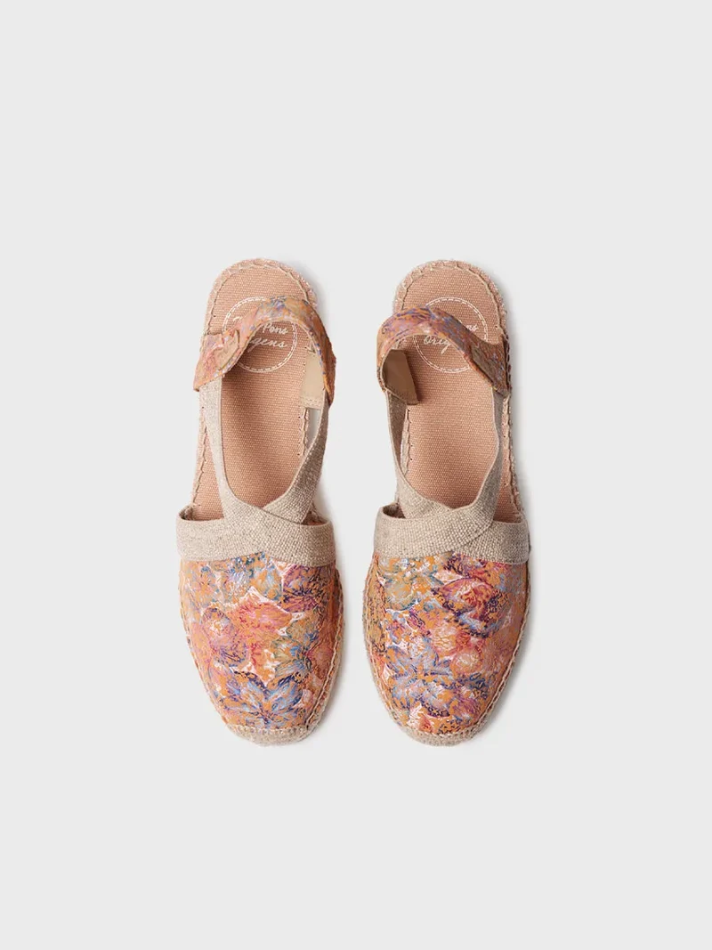 Alpargata de mujer en piel estampada con cuña y elásticos | TELVA-LL