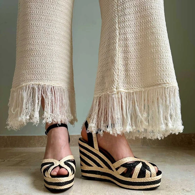 Sandalias de Esparto Corina Cuña M4355 Negro Natural