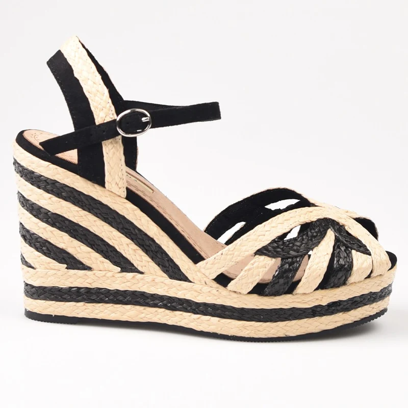 Sandalias de Esparto Corina Cuña M4355 Negro Natural