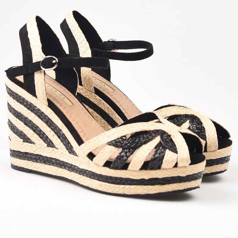 Sandalias de Esparto Corina Cuña M4355 Negro Natural