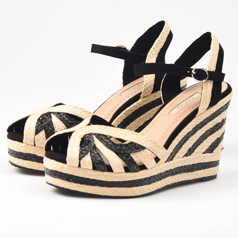 Sandalias de Esparto Corina Cuña M4355 Negro Natural