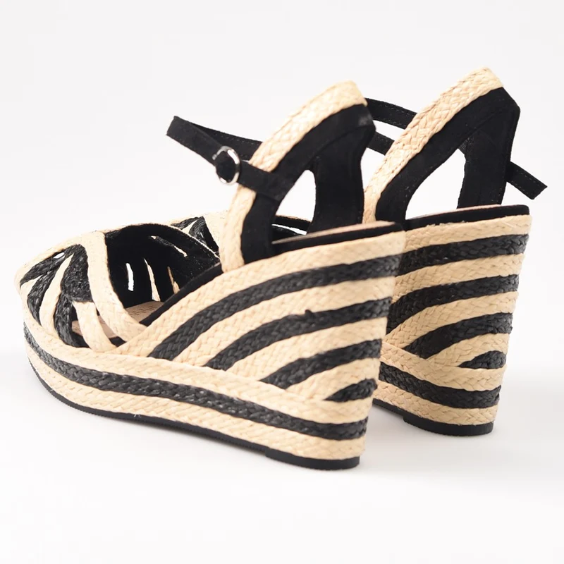 Sandalias de Esparto Corina Cuña M4355 Negro Natural