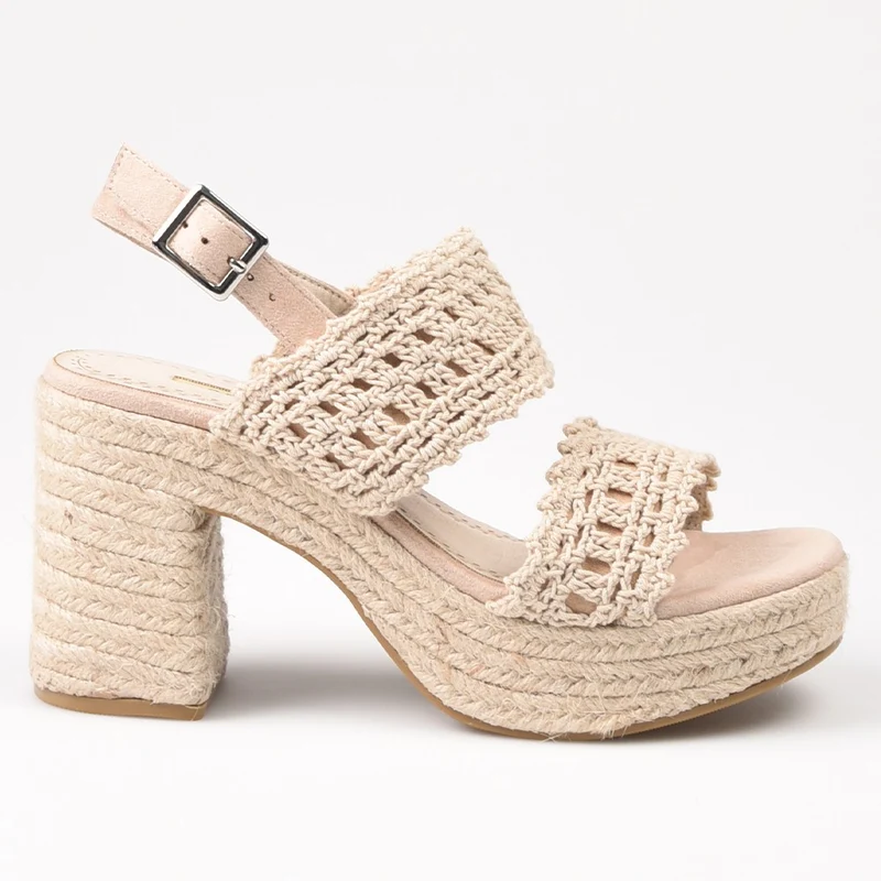 Sandalias de Esparto Corina Tacón Crochet M4407 Beige