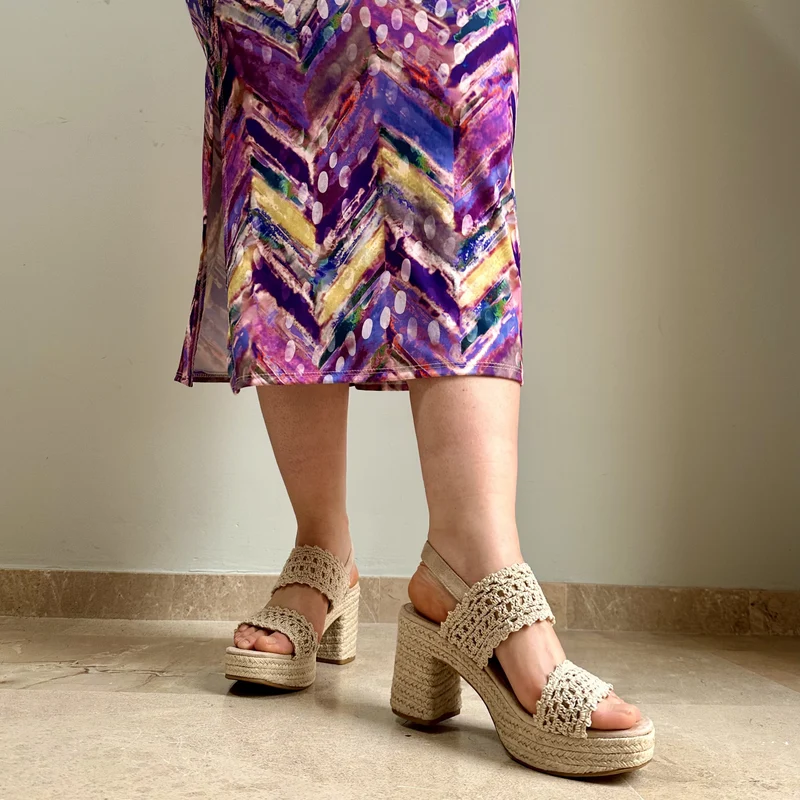 Sandalias de Esparto Corina Tacón Crochet M4407 Beige