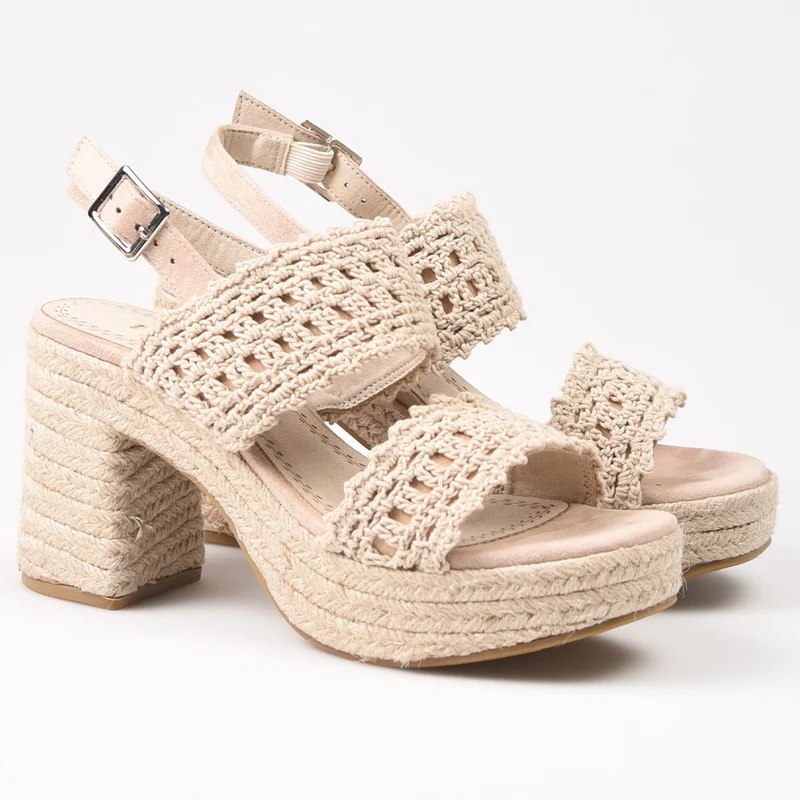 Sandalias de Esparto Corina Tacón Crochet M4407 Beige