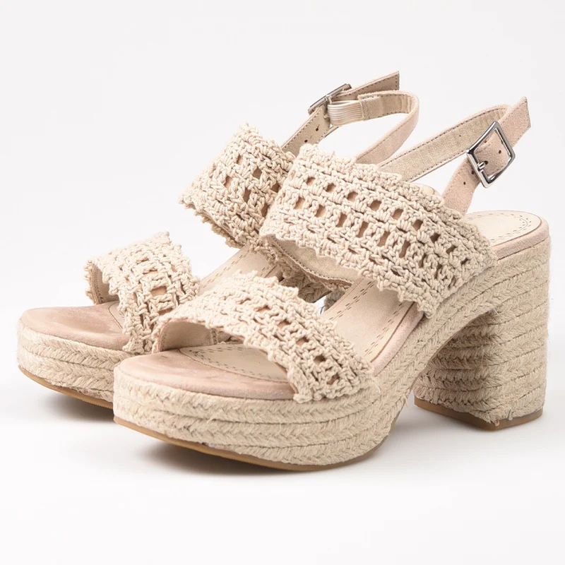 Sandalias de Esparto Corina Tacón Crochet M4407 Beige