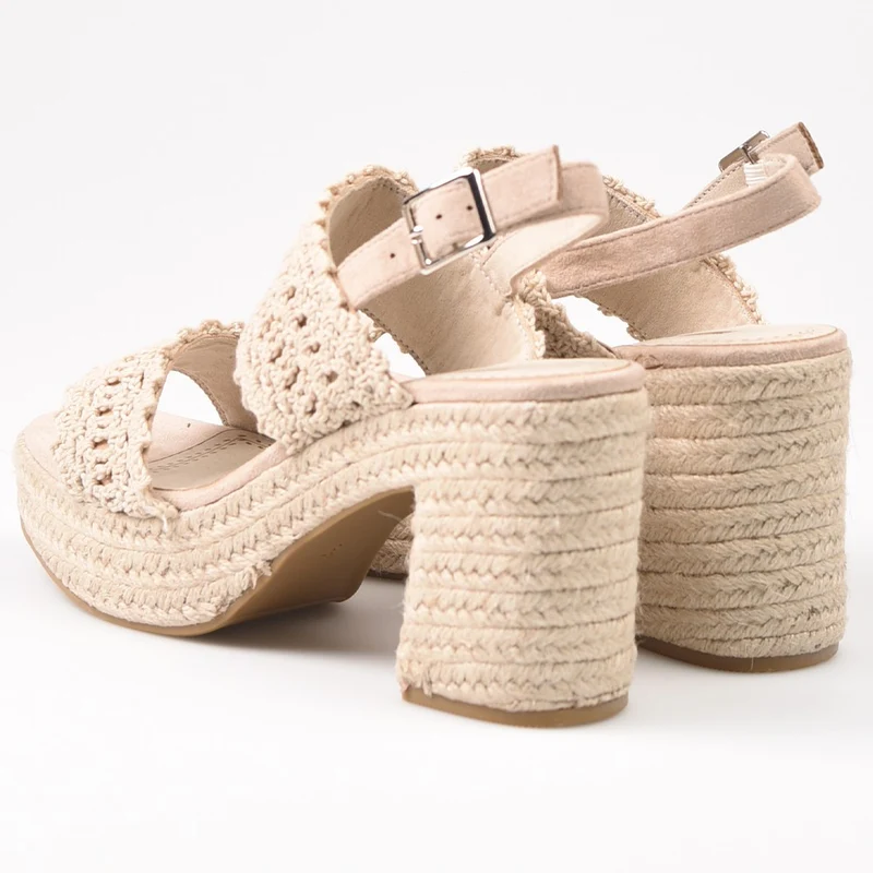 Sandalias de Esparto Corina Tacón Crochet M4407 Beige