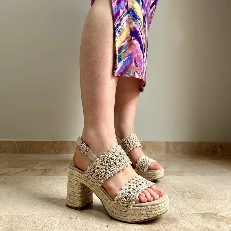 Sandalias de Esparto Corina Tacón Crochet M4407 Beige