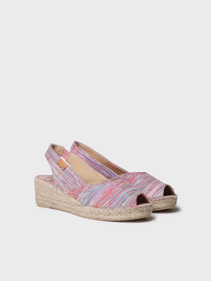 Alpargata peep toe de mujer con cuña y tejido rayado | BERI-RG