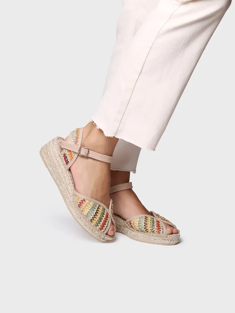 Alpargata de mujer con cuña media en rafia multicolor | BELLA-MA
