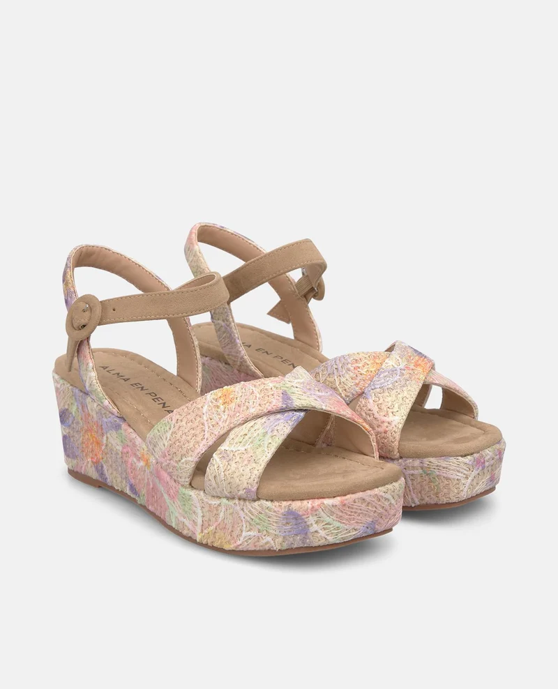 SANDALIA CUÑA TIRA FRONTAL MULTICOLOR