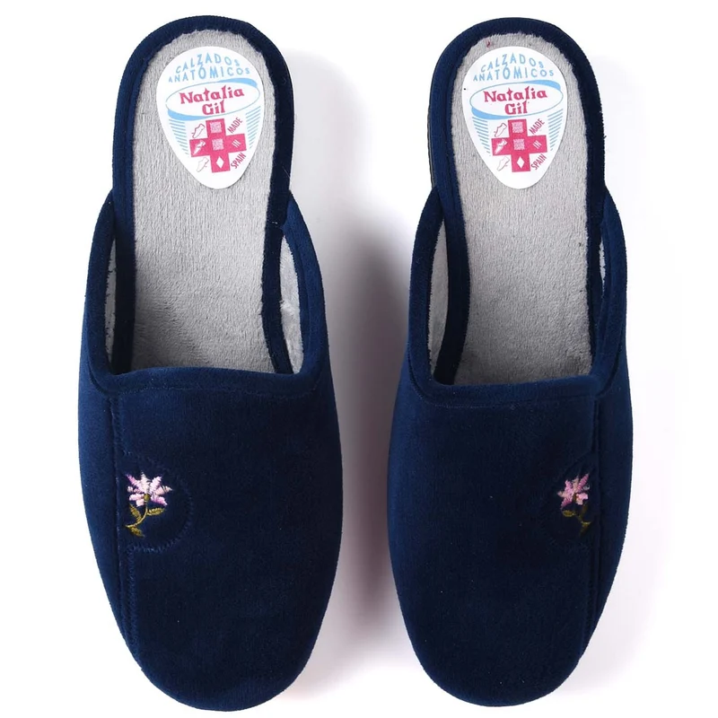 Zapatillas de Casa Natalia Gil Flor Bordada 102 Marino