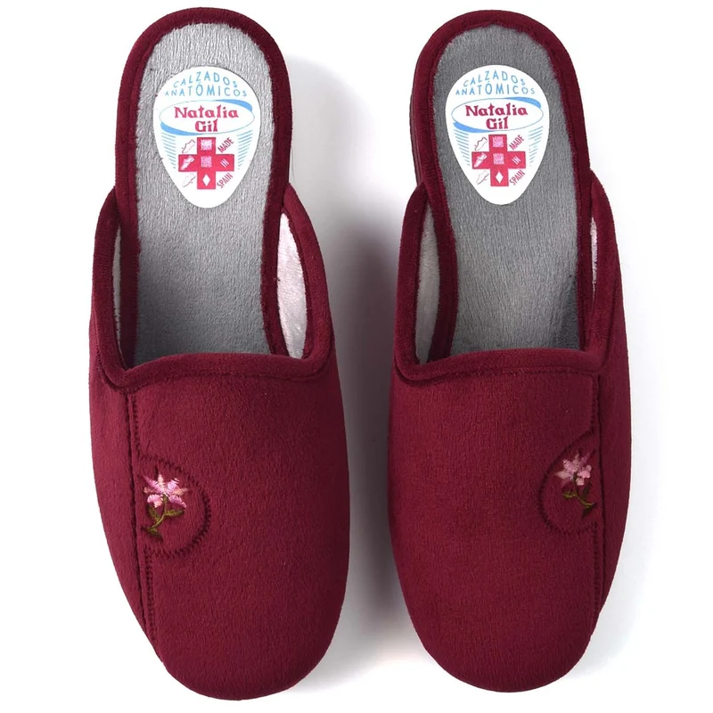 Zapatillas de Casa Natalia Gil Flor Bordada 102 Burdeos