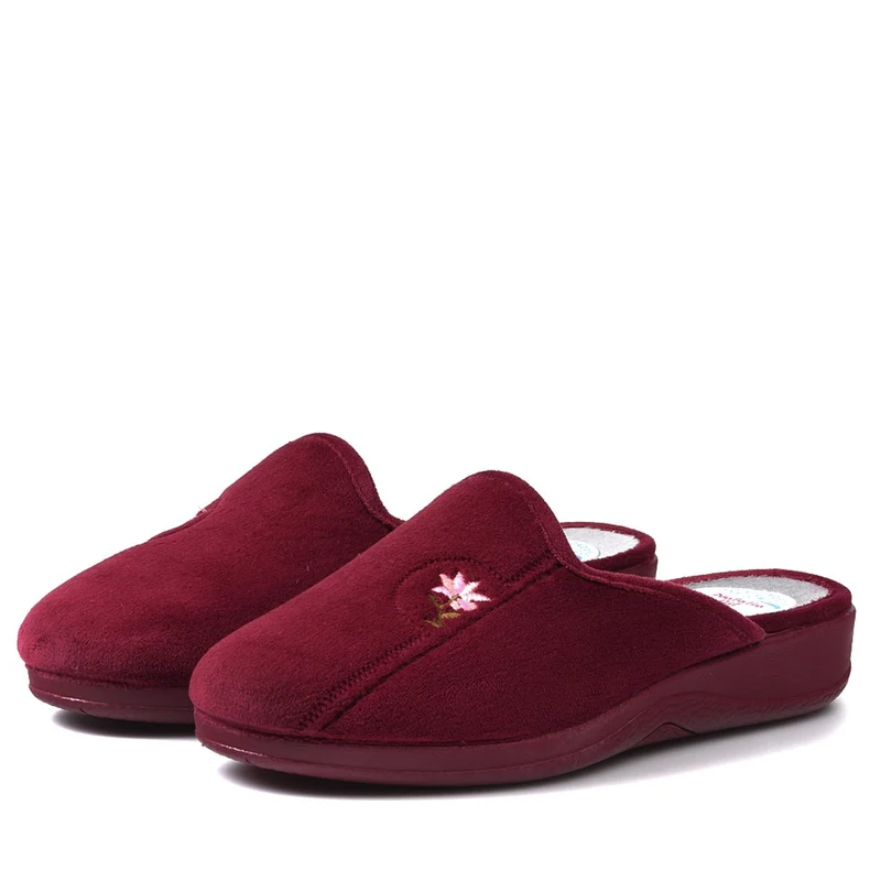 Zapatillas de Casa Natalia Gil Flor Bordada 102 Burdeos