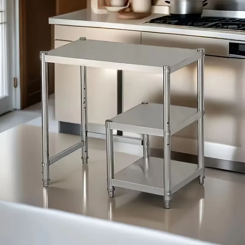 Miomu Mesa de Trabajo Multiuso en Acero Inoxidable con Repisa
