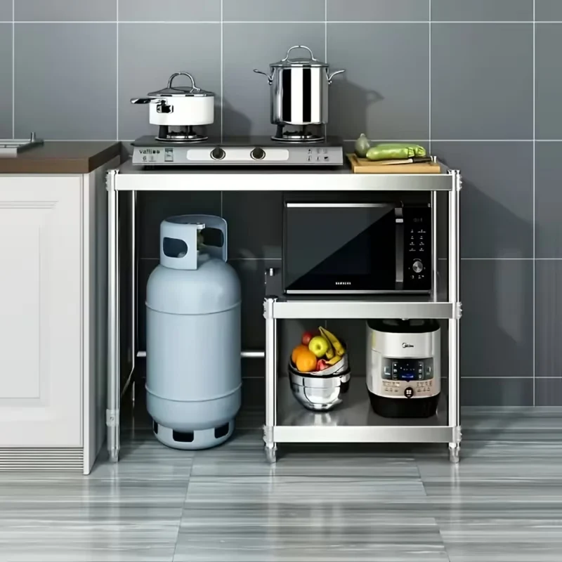Miomu Mesa de Trabajo Multiuso en Acero Inoxidable con Repisa