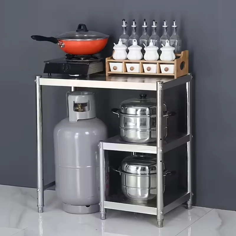 Miomu Mesa de Trabajo Multiuso en Acero Inoxidable con Repisa