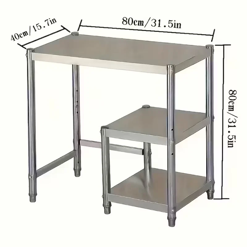 Miomu Mesa de Trabajo Multiuso en Acero Inoxidable con Repisa